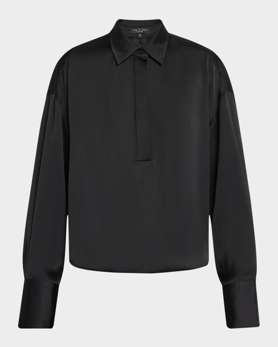 Martha Long-Sleeve Satin Popover Shirt